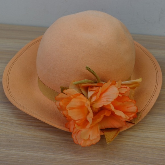 Vintage Betmar Hat Peach Wool Felt Floral Church Royal Ascot NEIMAN MARCUS main image 5